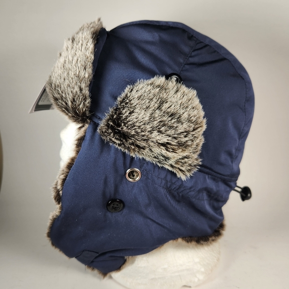 ENGELSONS Mens Trapper Hat Medium Blue Faux Fur Ear Flaps Winter Made Sweden NEW - Picture 2 of 13